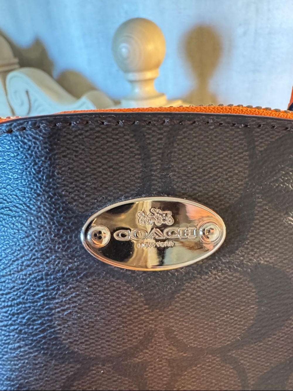 Coach Black Signature Dome Satchel with Bright Orange Trim - Picture 4 of 8